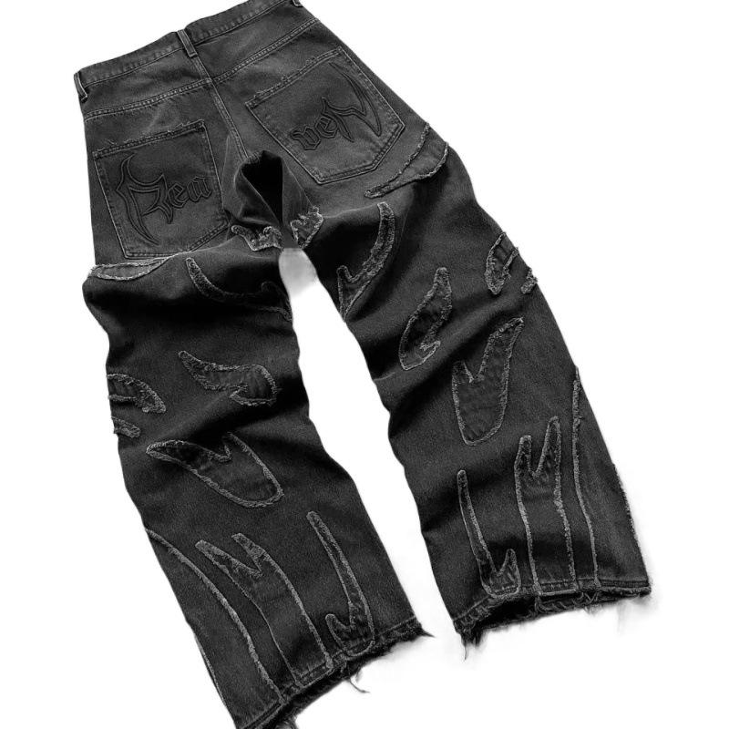 Trend Loose Jeans Men's American High Street Three-dimensional Printing Gradual Change Straight Trousers
