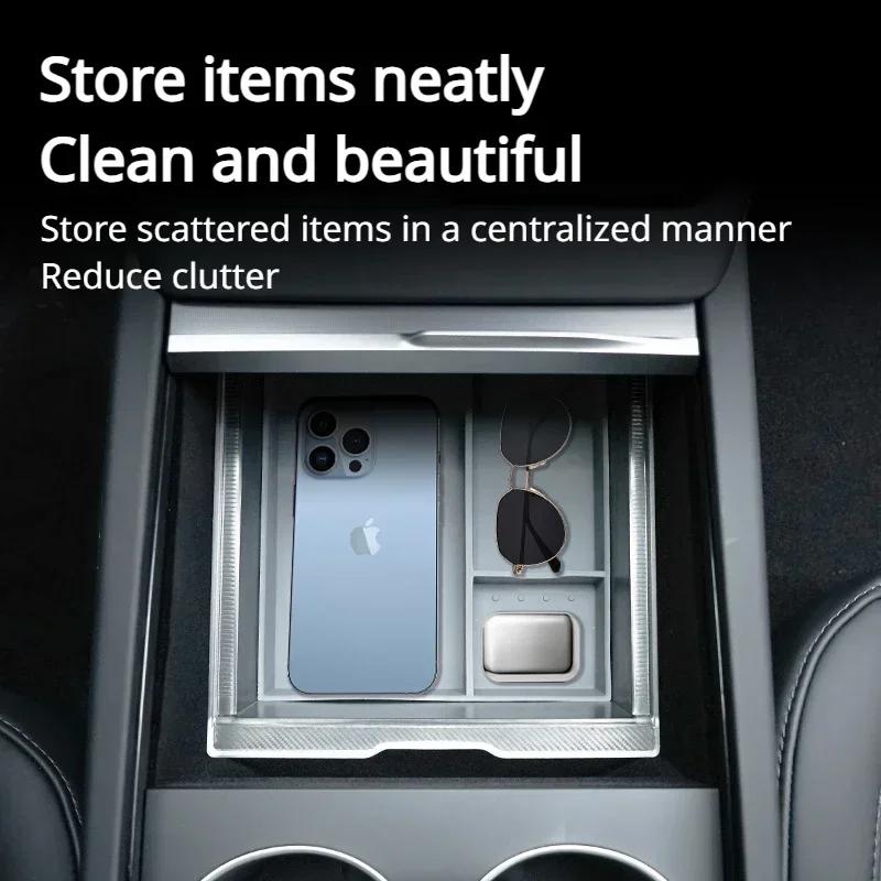 For Tesla New Model 3 Highland 2024 Central Control Storage Box Organizer Armrest Box Car Center Console Storage Silicone Pad