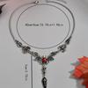 Halloween Bat Long Pendant Y-shaped Necklace, Gothic Inlaid Red Acrylic Bead Cross Pendant, Suitable for Daily Parties During Holidays