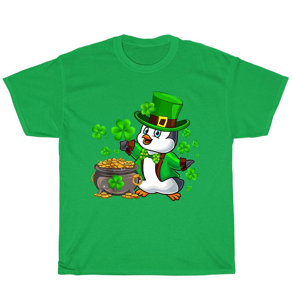 

Penguin Leprechaun Shamrock Gold Coin Pot Irish St Patricks Day T-Shirt Unisex 4XL
