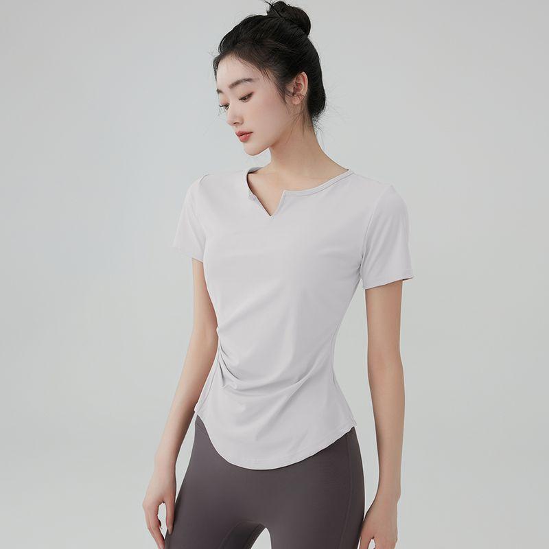 

Fancy Yoga Clothes Short Sleeve Women s Summer Thin Sports T-shirt Skinny Slimming Running Training Workout Clothes Tops White S