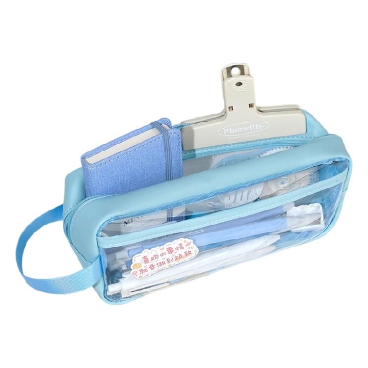 Clear Pencil Case Water Resistant Pencil Bag Large Capacity Pencil Pouches Pen Organiser For School Office Travel Use синий