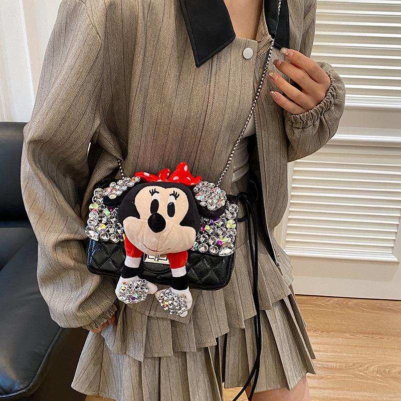 Cute Doll Toy Bag, Crossbody Bag, Elegant Diamond-encrusted French Check Small Bag