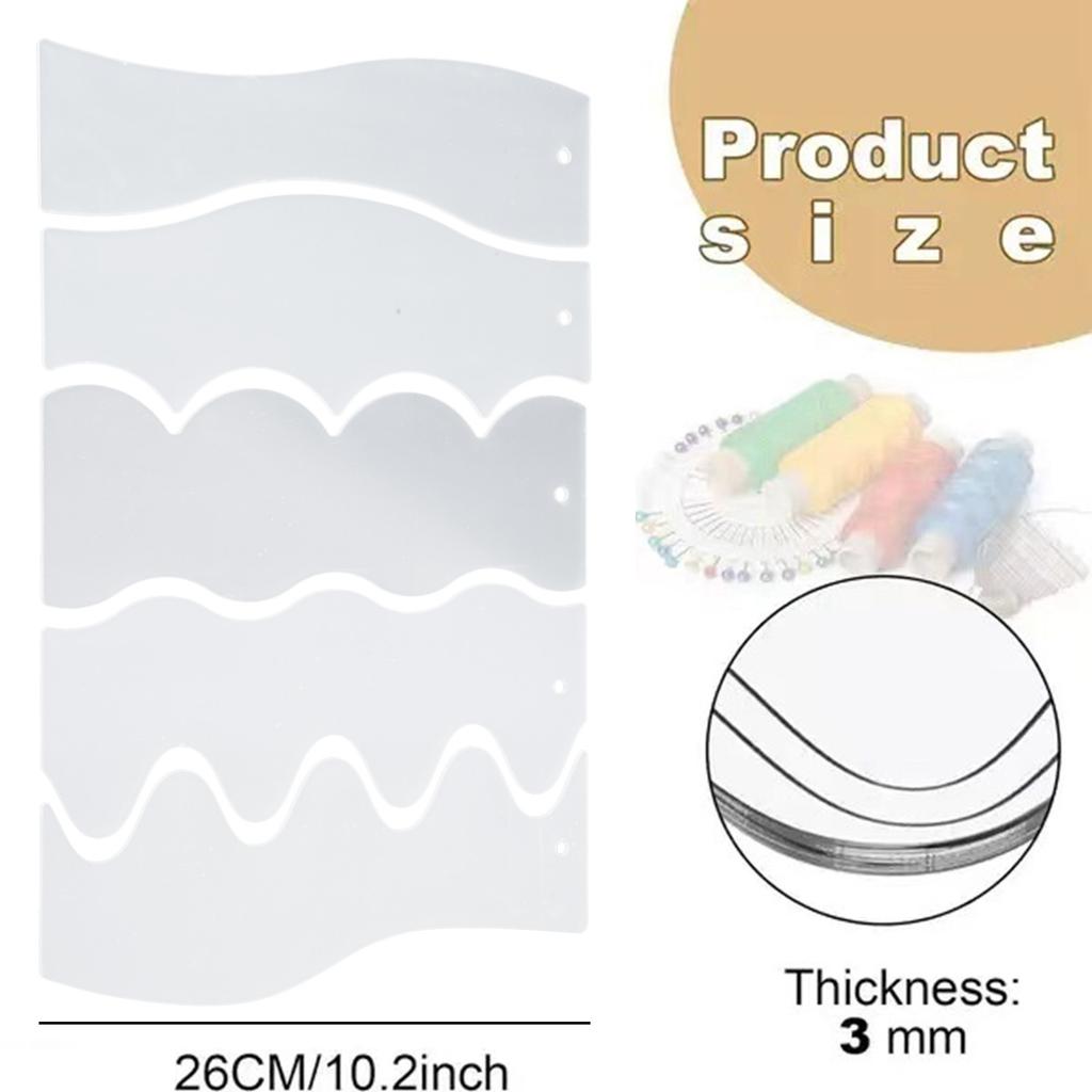 5Pcs Clear Acrylic Quilting Rulers Quilting Templates Double Side Wavy Quilting Rulers Stencils For Patchwork Project