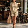 Lightweight Summer Clothing Women 2 Piece Outfit Short Sleeve V Neck Pullover Breathable Top And Shorts Matching Sets Casual Vacation Travel