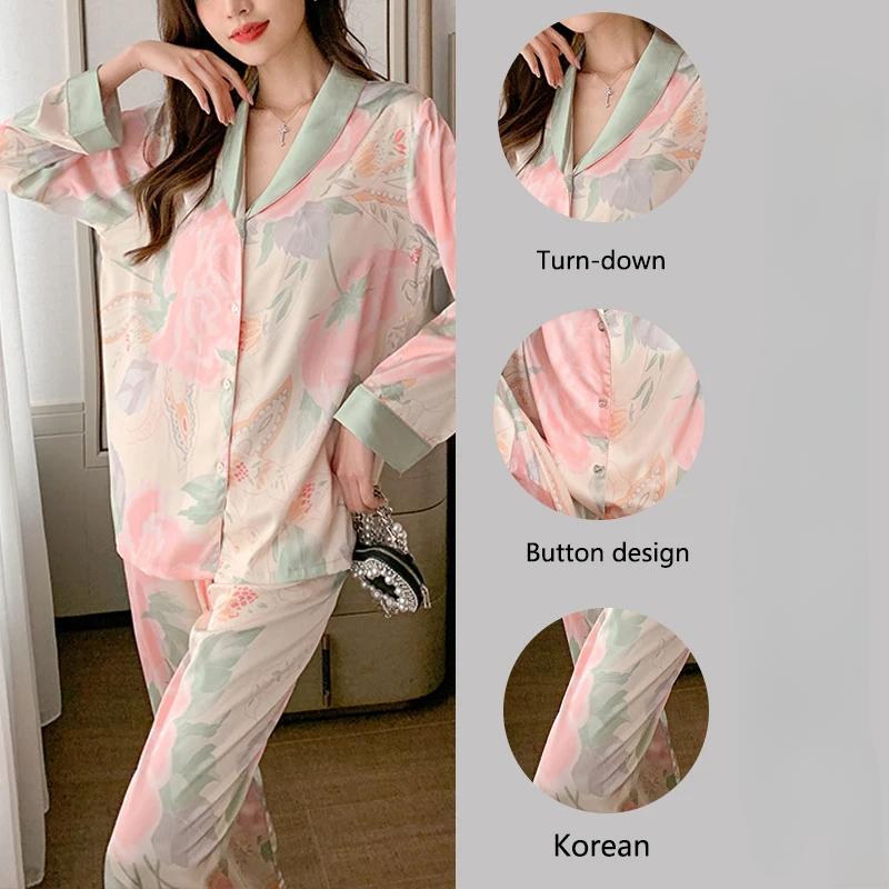 Pigiama Due Pezzi Donna Cardigan Abbigliamento Casa Fantasia Floreale Manica Lunga Lingerie Elegante Biancheria da Notte Sexy Donna Abbigliamento da Notte Ragazza