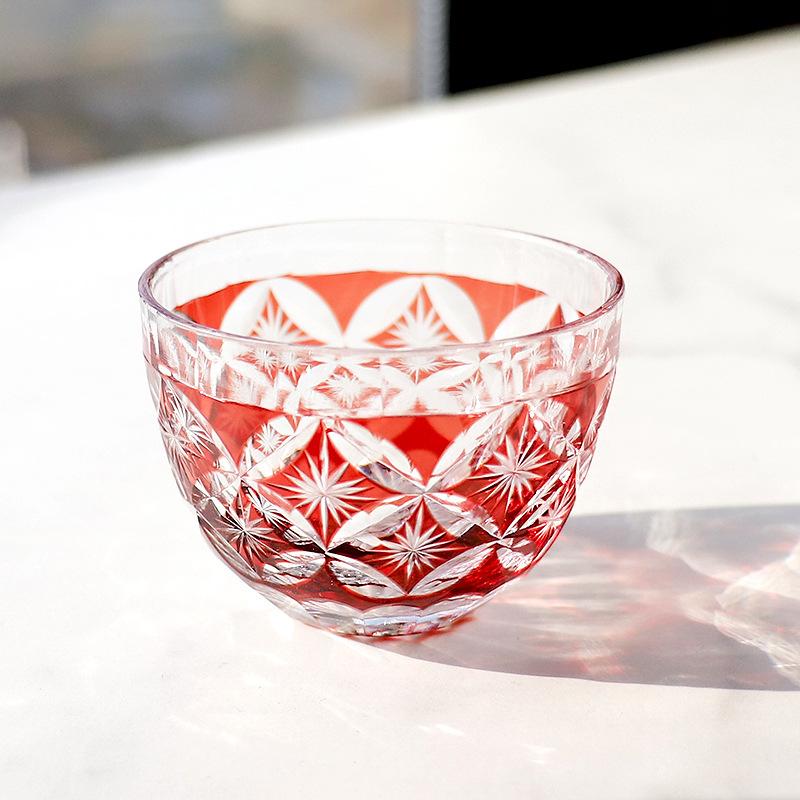 Jinzhi Japanese Korean Star Qibao Sake Cup Edo Cut Baijiu Hand Carved Glass Cold Tea Bowl Cuisine