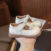 Girls Solid Color Design PU Leather Shoes Middle and Small Children Low Top Bow College Style Single Shoes