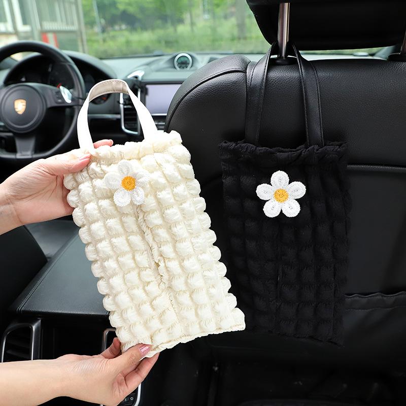 New Car Tissue Box Temperament Puff Grid Car Seat Hanging Paper Drawer Cartoon Bear Car Tissue Drawer