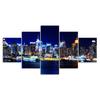 New York City Skyline Hudson River Night View 5 Piece Five Panel Wall Canvas Print Modern Art Poster Picture Home Decor Gift For Him For Her