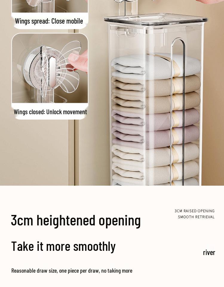 Suction Cup Wall-Mounted Underwear Organizer with Lid - Large Capacity Drawer for Socks