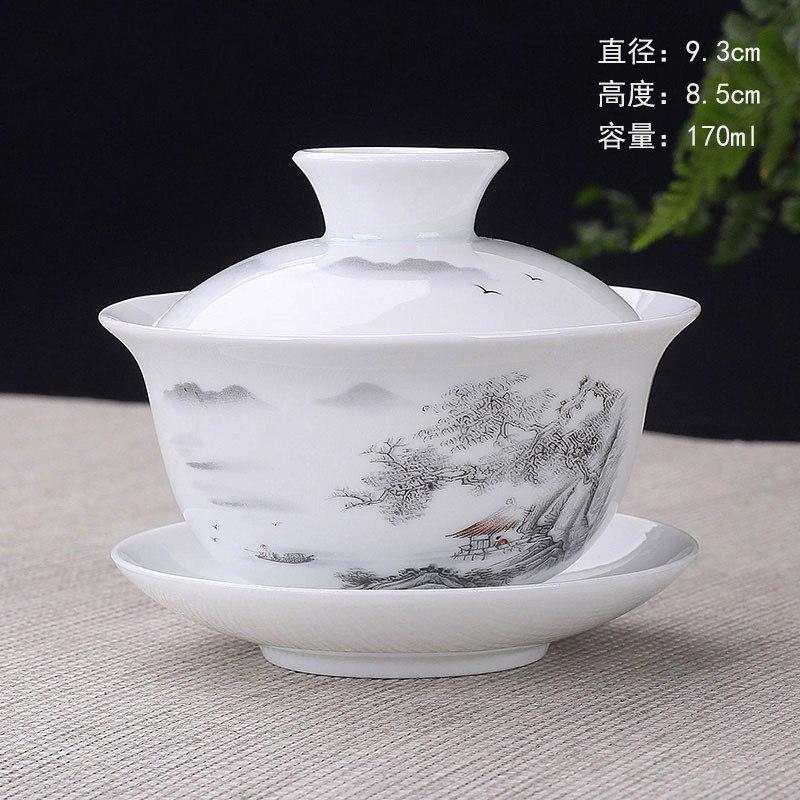 Anti-scalding teapot ceramic cover bowl large tea cup Kung Fu tea set Sancai Pu'er tea bowl hand-held teapot white porcelain