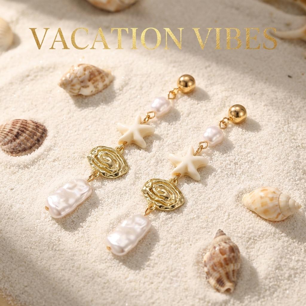 Bohemia Metal Starfish Shell Tassel Drop Earrings for Women Exquisite Imitation Pearl Seashells Earring Summer Party Jewelry