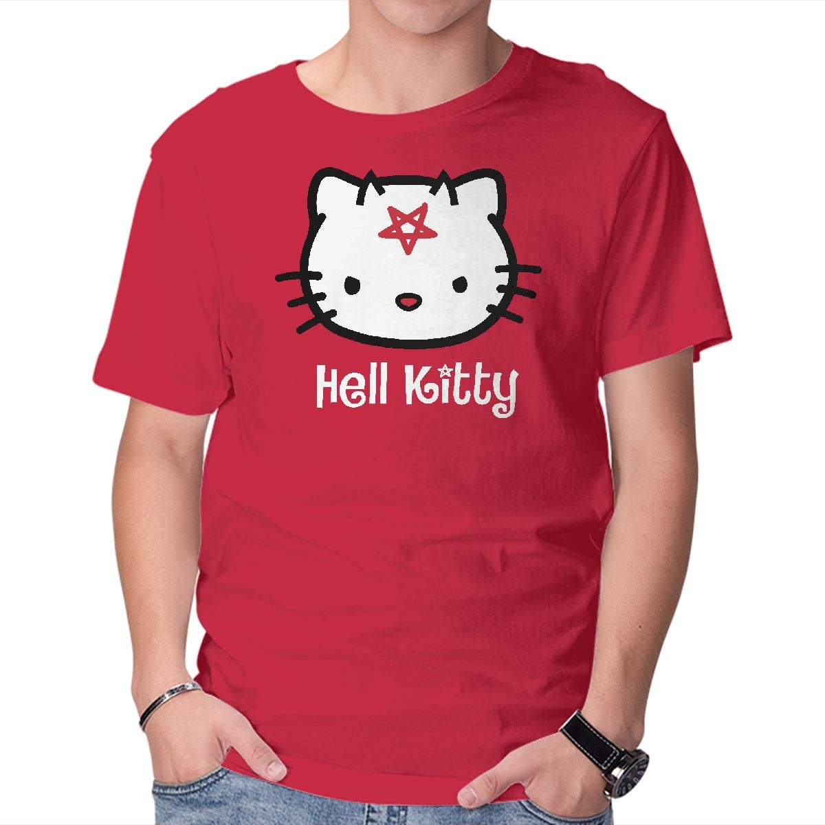Unisex Crew Neck T-Shirt Hell Kitty Graphic Short Sleeve Casual Tee XS