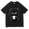 Wütende Schwarze Katze Trinkt Kaffee T-Shirt Lustiges Tier Grafik-T-Shirt Vintage Ästhetik Harajuku Streetwear Oberteil Lässiges Unisex-T-Shirt
