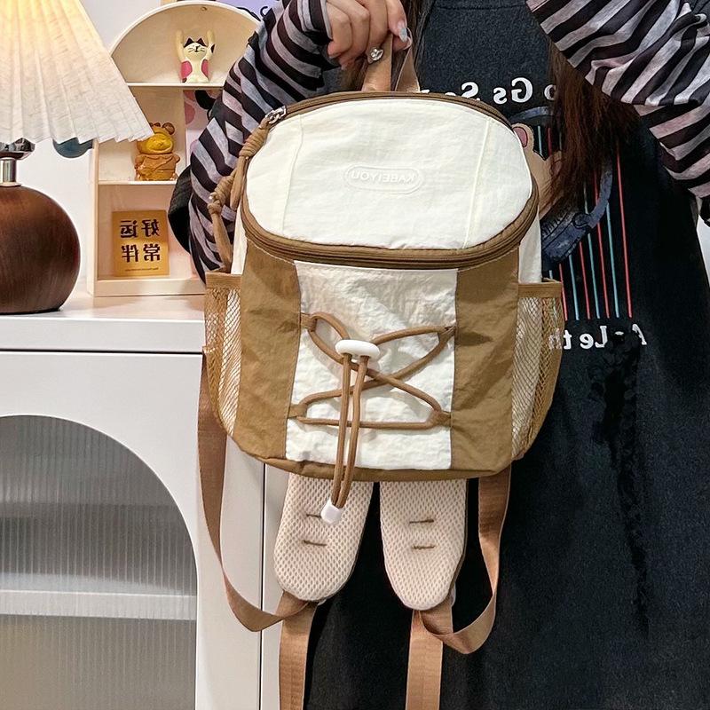 Mini backpack women's Korean niche design drawstring contrast school bag light travel outdoor mountaineering small backpack trend