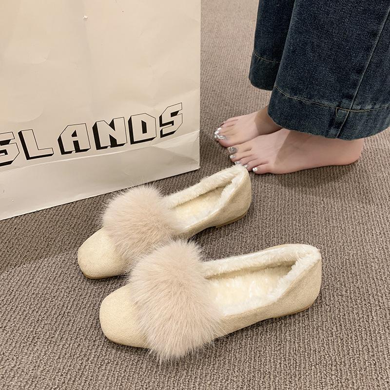 

Туфли Мао Мао женские носят корейскую версию из лисьего меха на толстой подошве универсальные хлопковые туфли для беременных с бархатными туфлями-бобами осенью и зимой 39 абрикосовый