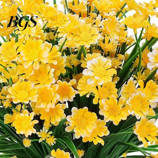 Artificial Flower UV-resistant Easy Care Long Stem Greenery Shrub Plant Faux Cemetery Farmhouse Decor Chrysanthemum