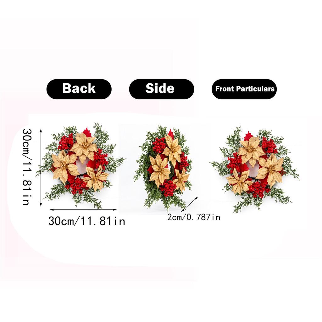 Christmas Small Wreath Gold Floral Candle for Dining Table Party Holiday Decor