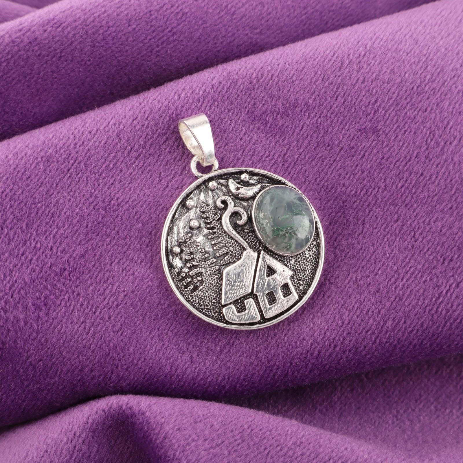 

Натуральный Моховой Агат Драгоценный Камень Серебро 925 пробы Ювелирные Изделия Женский Подарок Подвеска 1.29 CP-39-24