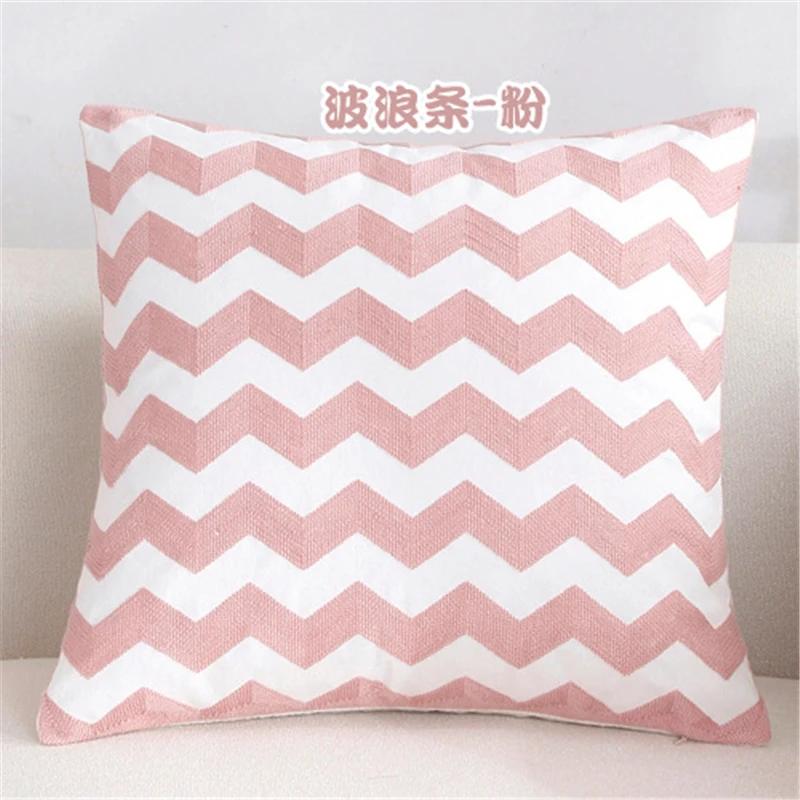 New 100% Cotton Woolen Embroidered Geometric Cushion Cover Modern Nordic Style Pink Blue Pillow Cover Cotton Throw Pillows Case