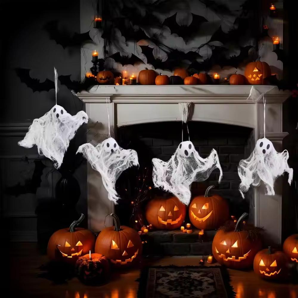 6pcs Trick or Treat White Ghost Pendant Realistic Ghost Hanging Ornament  Patio Porch Decoration