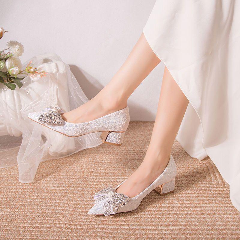 Daily two wear medium heel bridesmaid shoes 2025 spring and summer new fashionable versatile bride shoes wedding dress can wear single shoes women