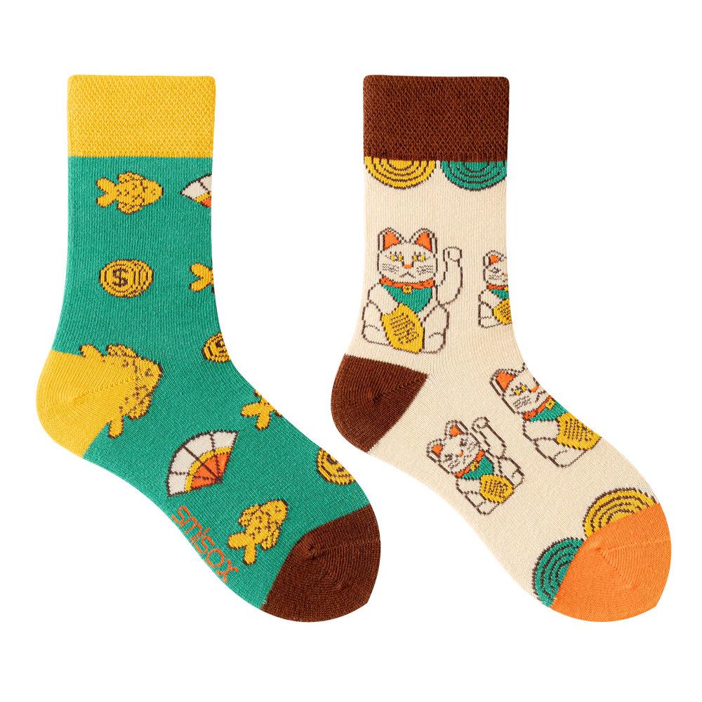 Children's Asymmetrical Cartoon Mid-Calf Socks - Colorful Parent-Child Style, Trendy Fashion for Kids