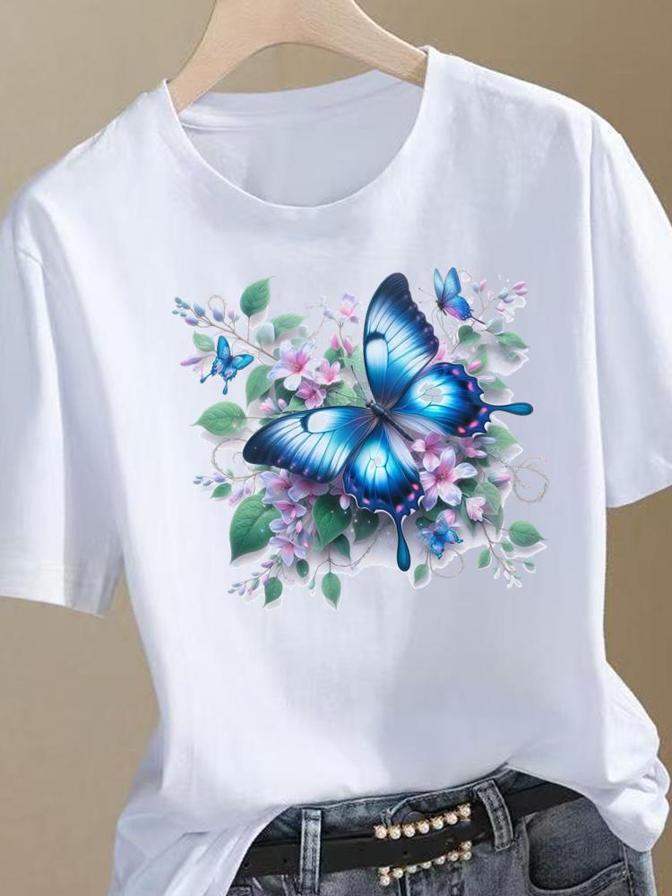 (Asian Size) Sweet Flower Style 90s Clothing Top Short Sleeve Graphic T-shirts Print Female T Shirt Woman Women Fashion Tee