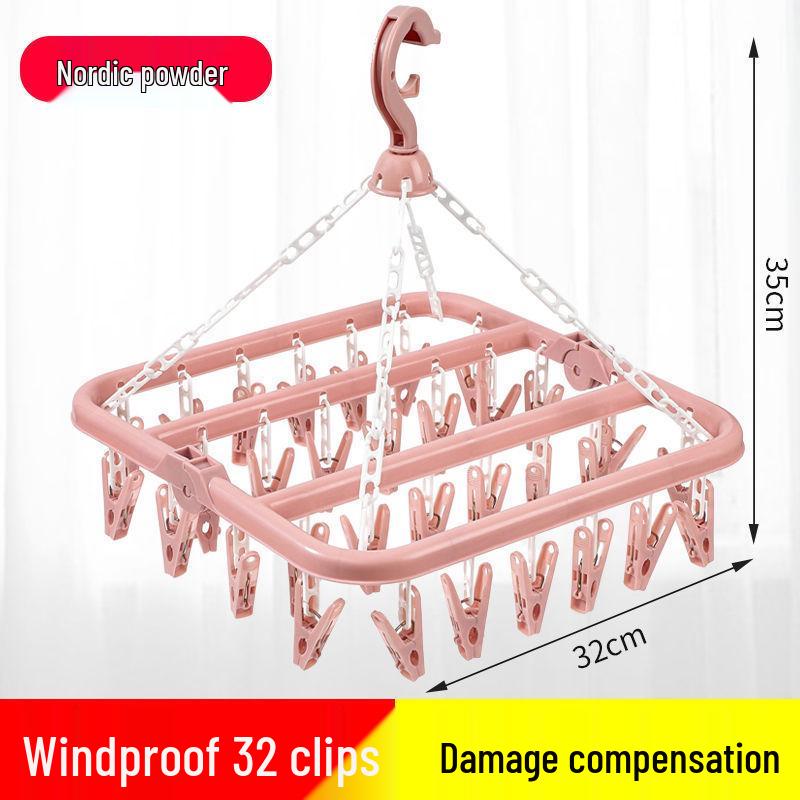 Durable 32-Clip Multi-Functional Clothes Drying Rack and Hanger for Socks