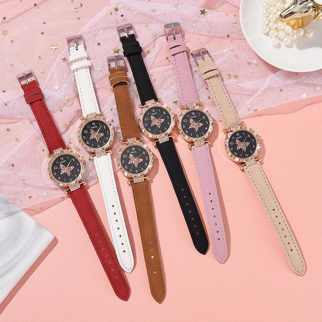 New Fashionable Ladies Watch Butterfly Digital Leather Strap Quartz Watch