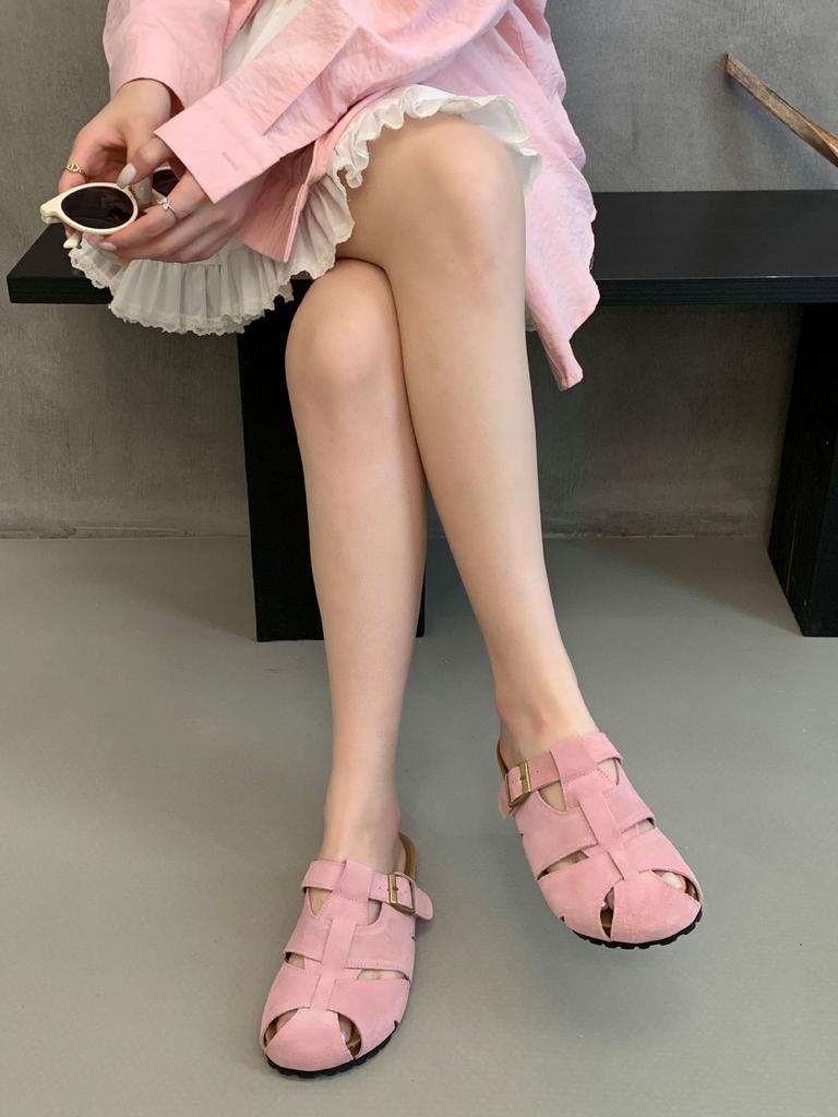 Thick-bottomed bag head half slippers women's outer wear 2025 summer new fashionable versatile hollow woven cool slippers women