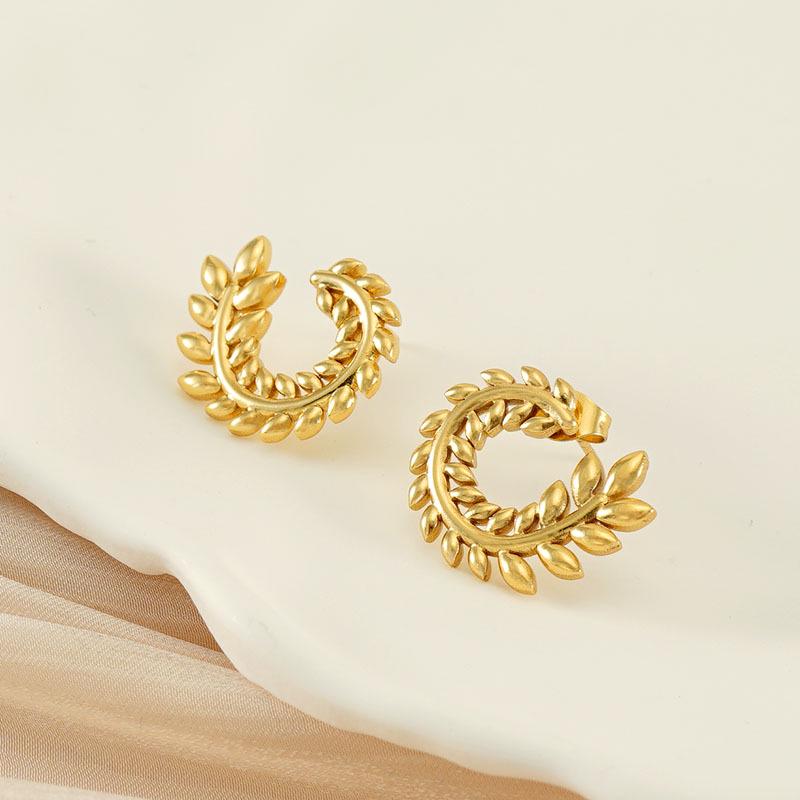 2023 Elegant Wheat Ear Design Stainless Steel Hoop Earrings: Versatile, Simple, and Luxurious