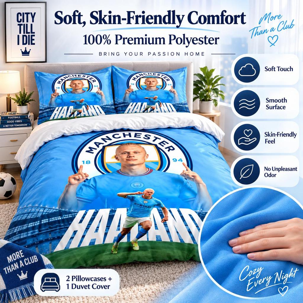 Manchester Haaland Set de Lenjerie de Pat Lenjerie de Pat Set Huse de Plapumă Huse de Plapumă Fețe de Pernă Decor Acasă (1 * Față de pilotă 2 * Fețe de pernă, fără umplutură de pilotă)