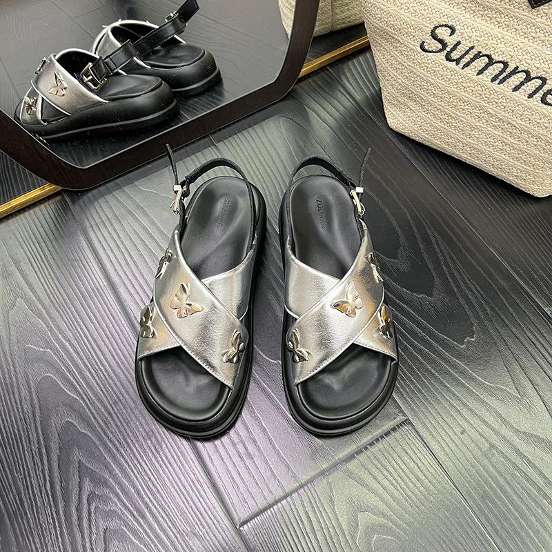 Butterfly buckle cross belt platform sandals women's new summer casual versatile flat beach Roman shoes