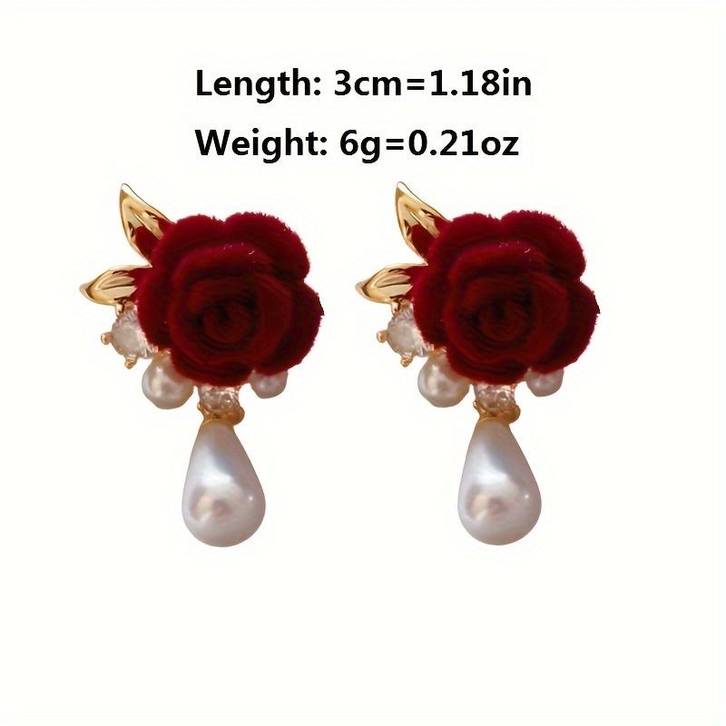 Red Rose Faux Pearl and Cubic Zirconia Earrings, Premium Vintage Stud Earrings… More