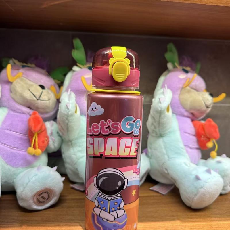 700ml  Straight Plastic Space Water Bottle for Students Simple Cartoon Astronaut Outdoor Portable Water Cup