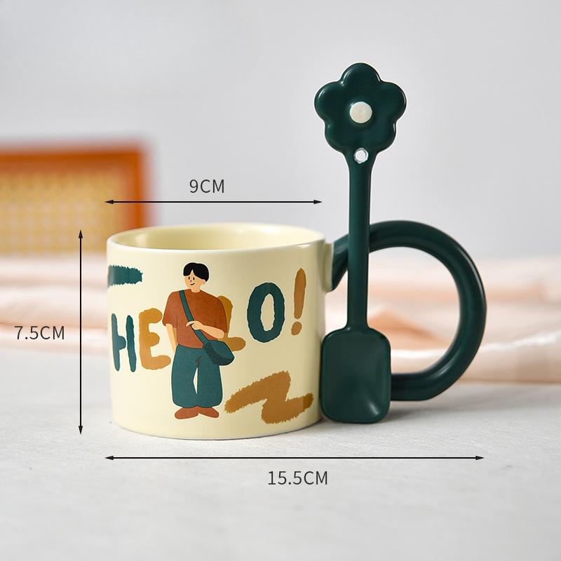

Ceramic Mug with Spoon Couple Office Colleagues Drink Water Cup Girls Breakfast Cup Coffee Cup Household Milk Cup 350ml