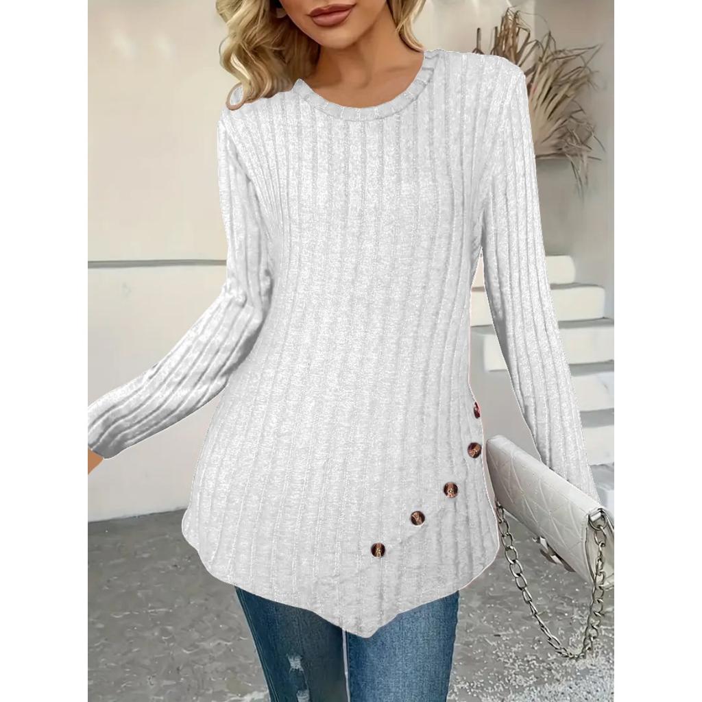 New Plus Size Women's Fashion Solid Color Long Sleeve Top Irregular Hem Casual Clothing for Women European American Style