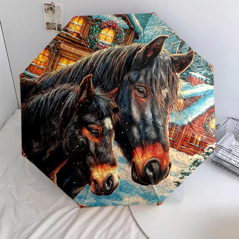 1Pc Horses Motion Automatic Umbrella - Suitable Travel Outdoor Portable Umbrella Birthday Gift Daily Essentials