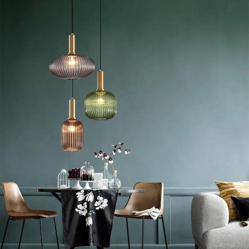 Nordic Restaurant Colorfull Glass Pendant Lights Creative Living Room Lamp Simple Bedside Lamp LED E27 Hanging Loft Lighting