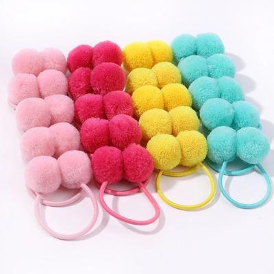 10Pcs Solid Color Baby Hair Ties Handmade Girls Winter Kids Fur Ball Rubber Band Polytail Hair Rope Hair Accessories