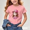 Girls New Cartoon Printed Shortsleeved Tshirt Summer Shortsleeved Tshirt Childrens Round Neck Top  polyester fabric