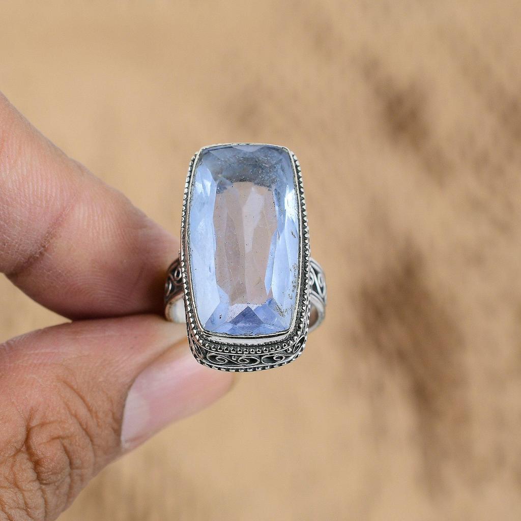 Natural Tanzanite Quartz Sterling Silver Vintage Anniversary Promise Ring US 8.5
