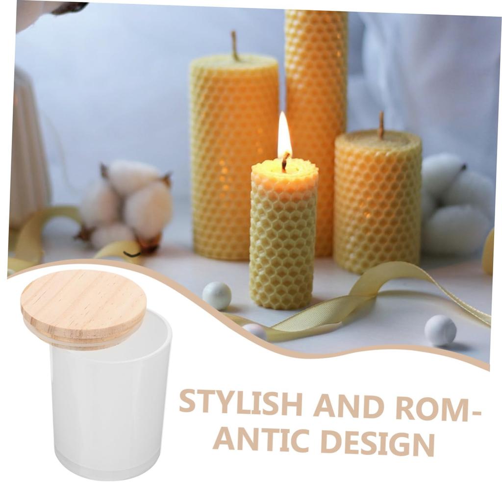 Portavelas de Cúpula de Cristal Alipis, Juego de 4 con Tapas de Madera (Acabado en Spray Blanco), para Velas Artesanales, Capacidad de 200 ml, Portavelas tipo Tea Light, Transparente