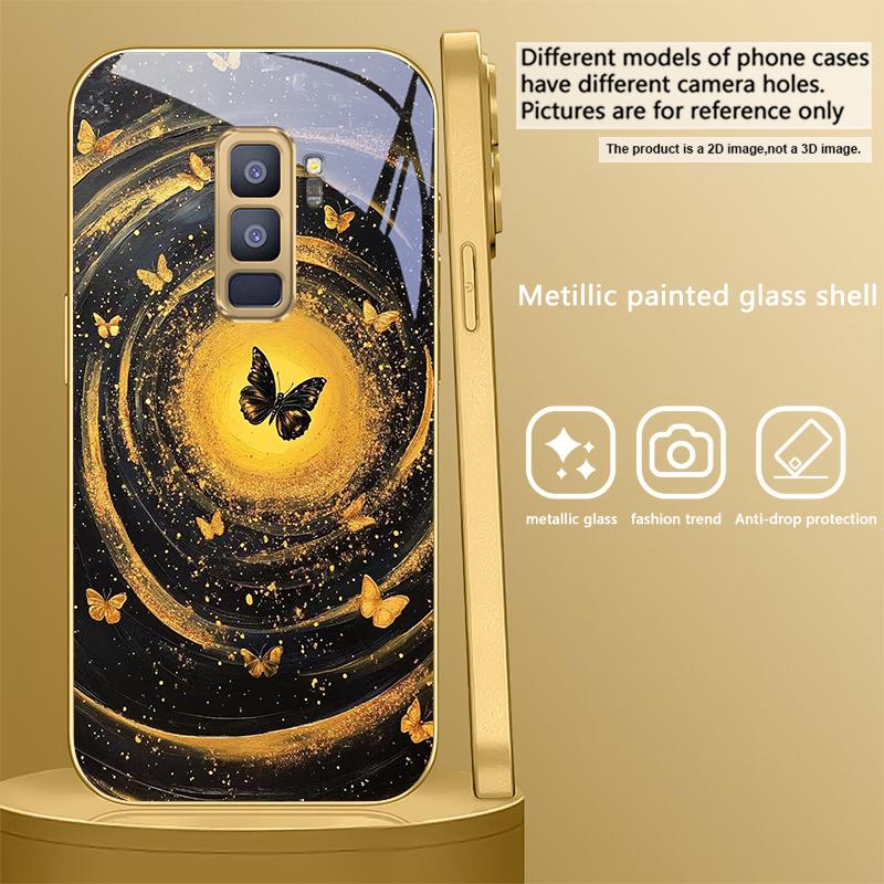 Vortex Black Butterfly For Samsung Galaxy S20 FE S21 S22 S23 Plus S24 Ultra S25Ultra S21+ S9+ S22Plus Golden glass phone case