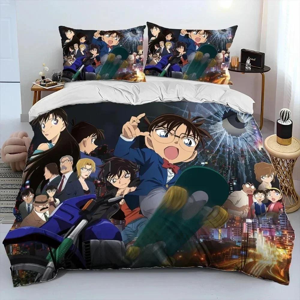 Anime Detective Conan Cartoon Bedding Set Duvet Cover Bed Set Quilt Cover Pillowcase Comforter King Queen Size Boys Adult