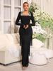 European & American Tassel Long Sleeve Bandage Evening Dress