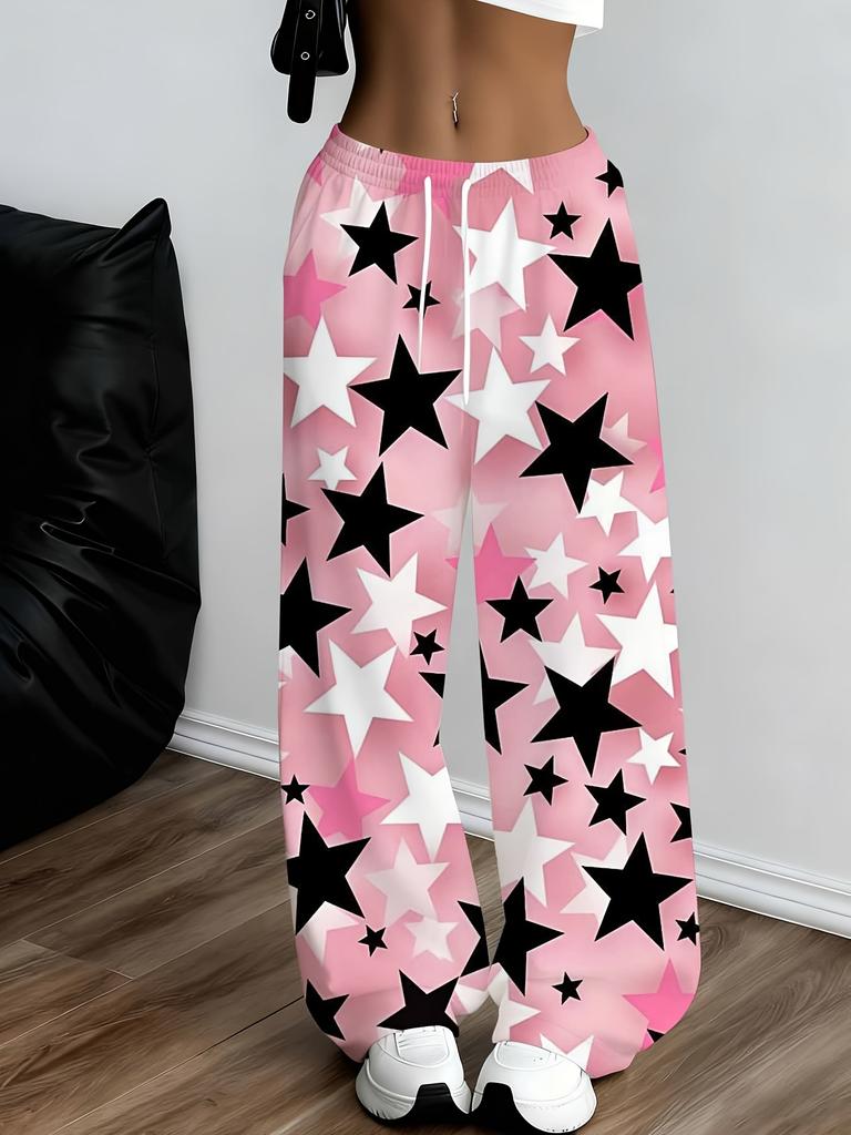 Women's star print wide leg pants with pockets, perfect for party wear, casual wear and sports events