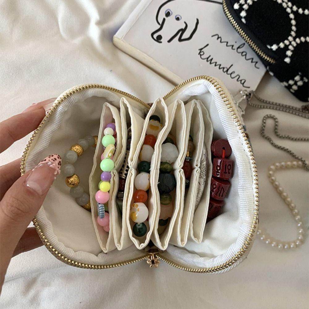 Multi-Layered Embroidered Jewelry Storage Bag Cotton Linen Women's Wallet Ring Pendant